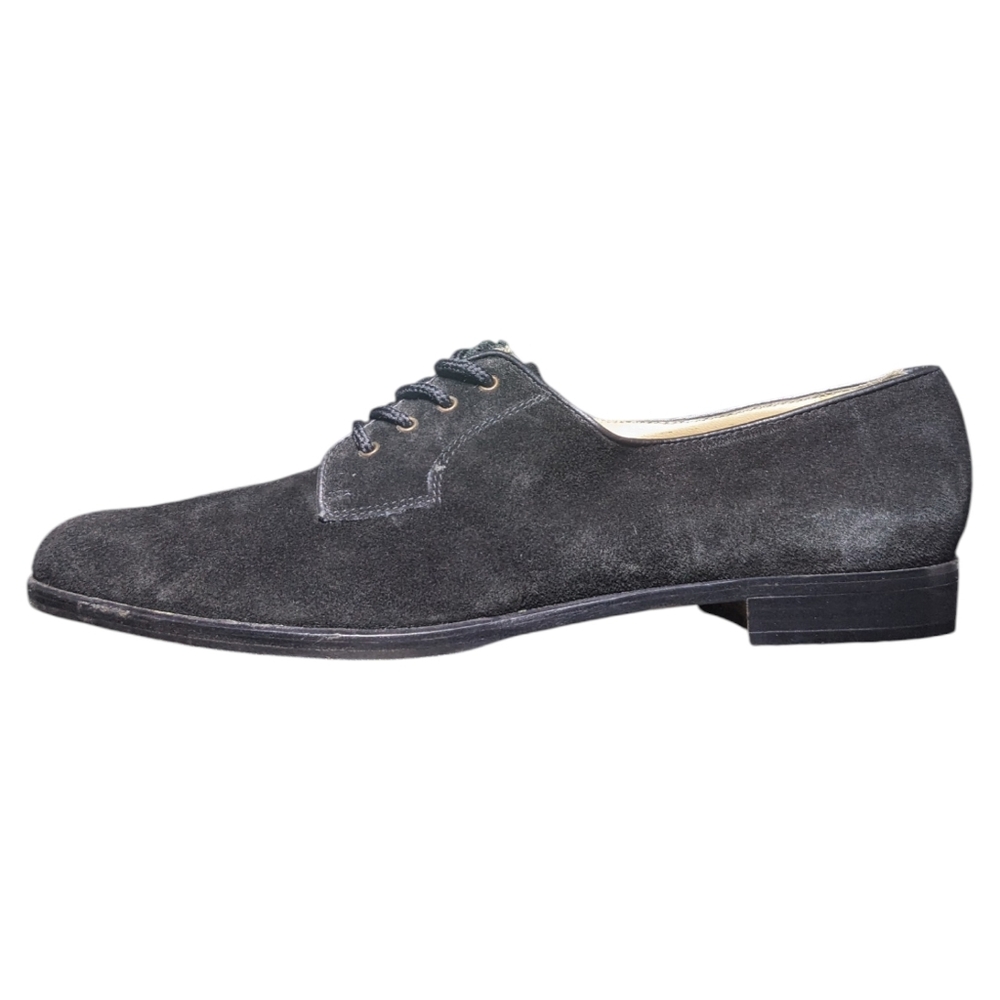 Ferragamo Lace Up Black Suede Pointed Toe Oxford Women's Size 8.5